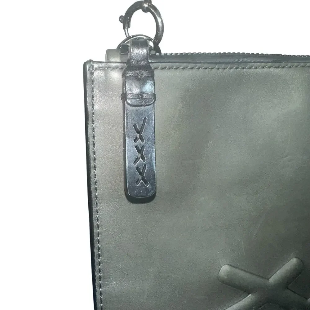 Ermenegildo Zegna XXX Leather Flat Zip Pouch Gray Crossbody Bag shoulder